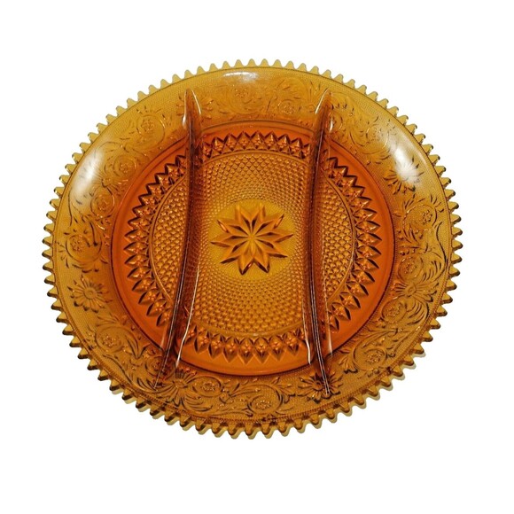Tiara Exclusive Amber Glass Platter Relish Plate & Egg Serving Platters w/Boxes - Picture 2 of 12